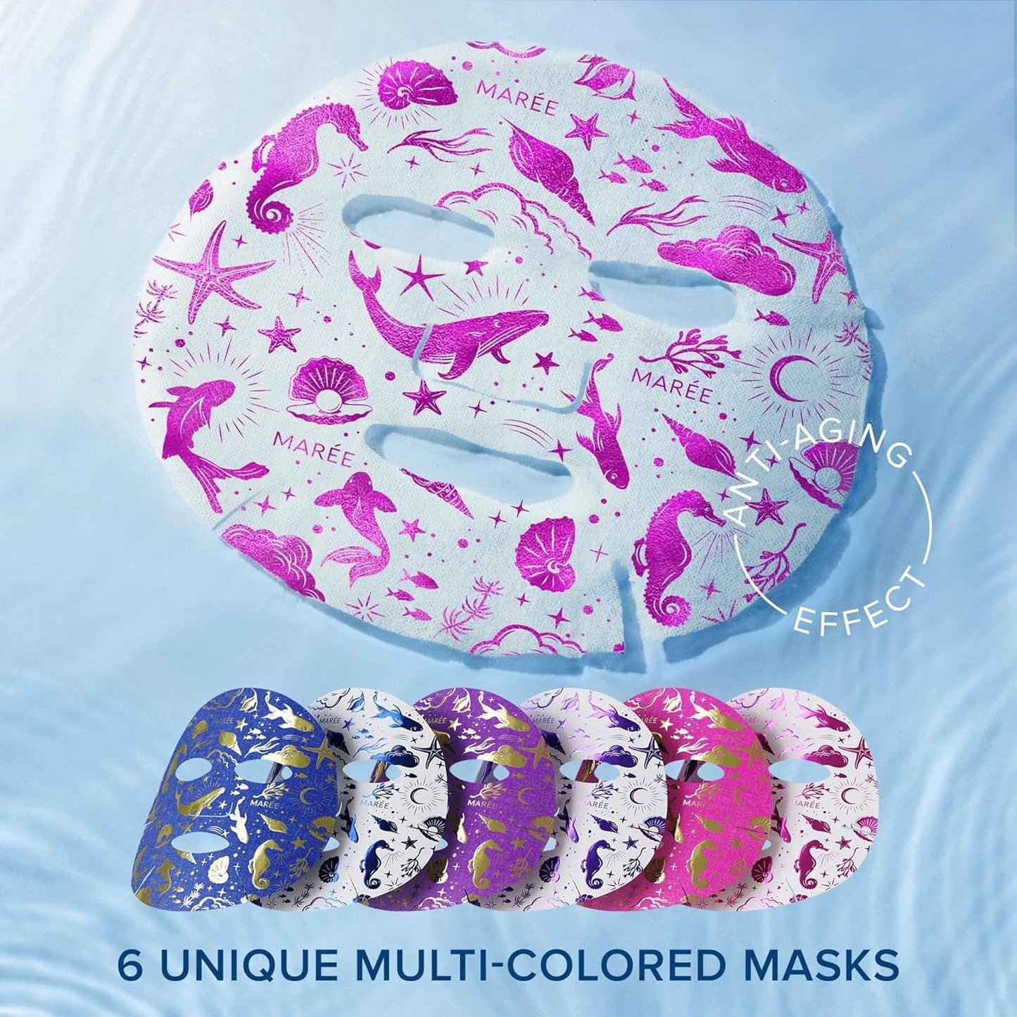 Collagen Facial Mask with Hyaluronic Acid and Algae Extract - Hydrating Sheet Masks for Women's Skincare - 6 Pack