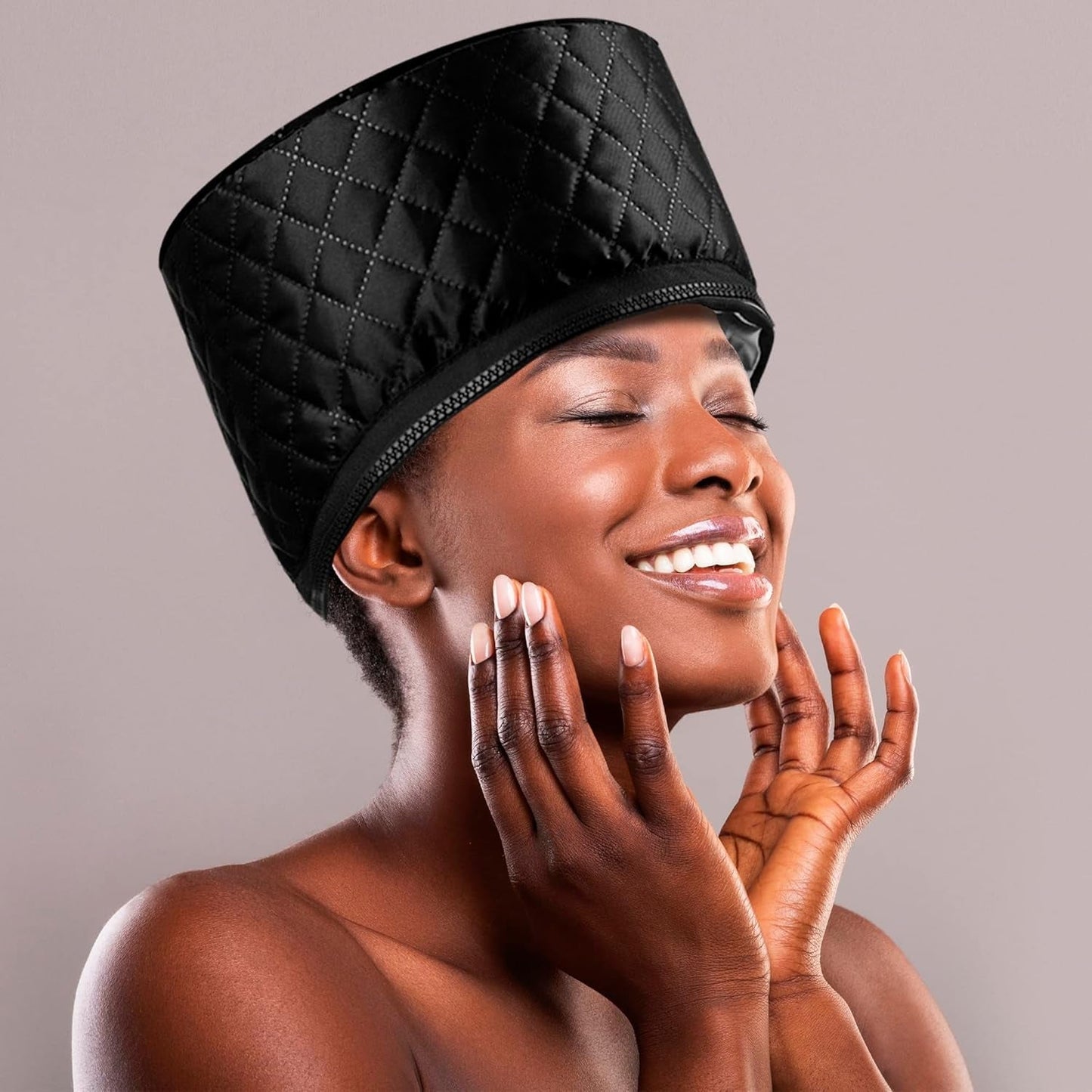 Professional Thermal Heat Cap for Deep Conditioning and Hair Steaming - Portable Electric Spa Cap for Natural Hair (Solid Black)