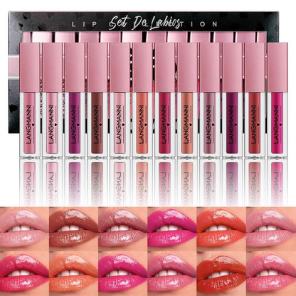 12Pcs Lip Gloss Collection Makeup Set, Shiny Smooth Soft Liquid Lip Glosses Lip Stain with Rich Varied Colors for Girls and Women Makeup (Glossy-A)