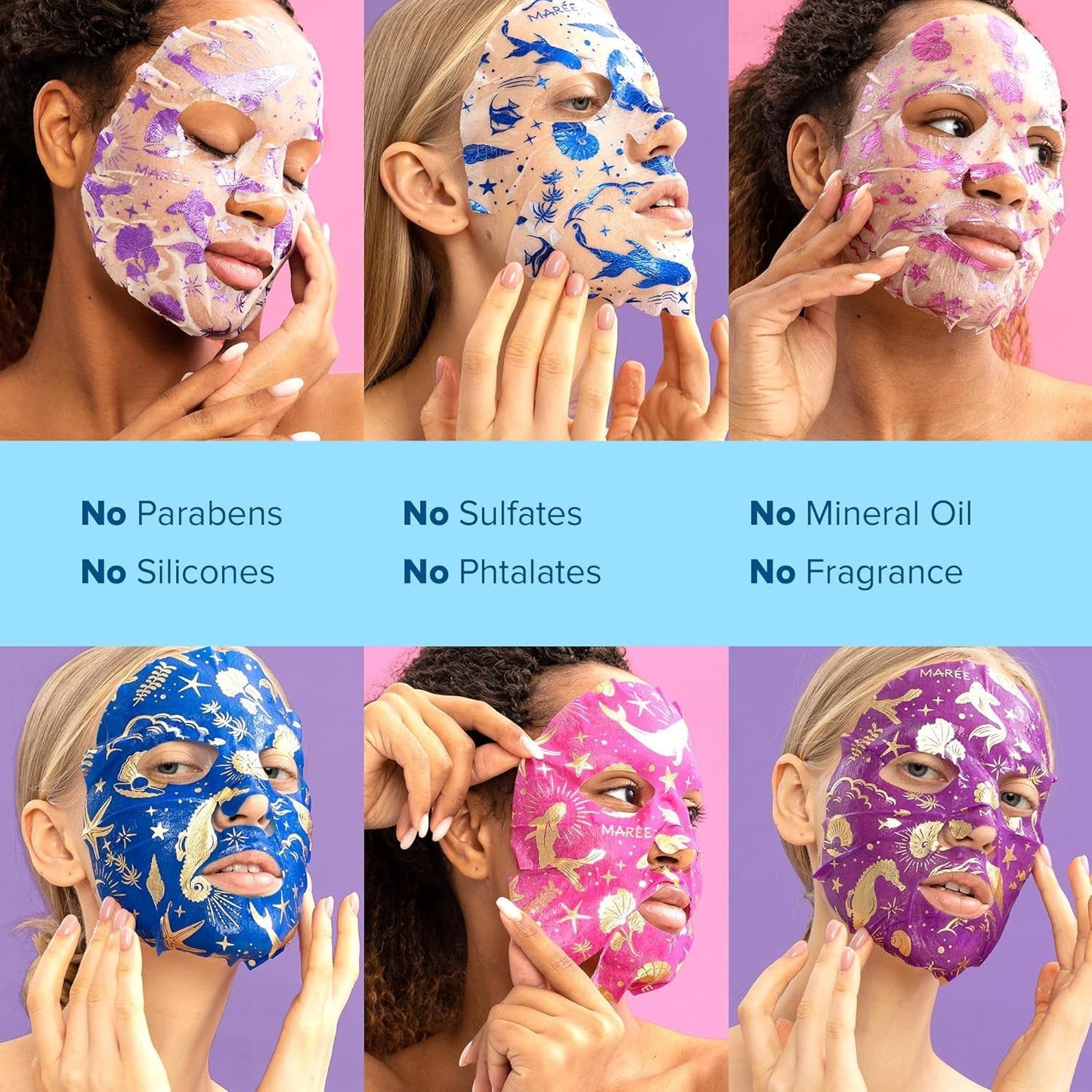 Collagen Facial Mask with Hyaluronic Acid and Algae Extract - Hydrating Sheet Masks for Women's Skincare - 6 Pack