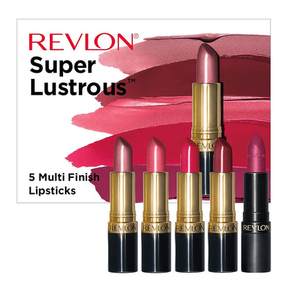 Super Lustrous 5-Piece Lipstick Gift Set, High Impact, Moisturizing, 460 Blushing Mauve & 430 Soft Silver Rose (Pearl), 775 Super Red & 777 Vampire Love (Cream), 025 Insane (Matte), 0.75 Oz