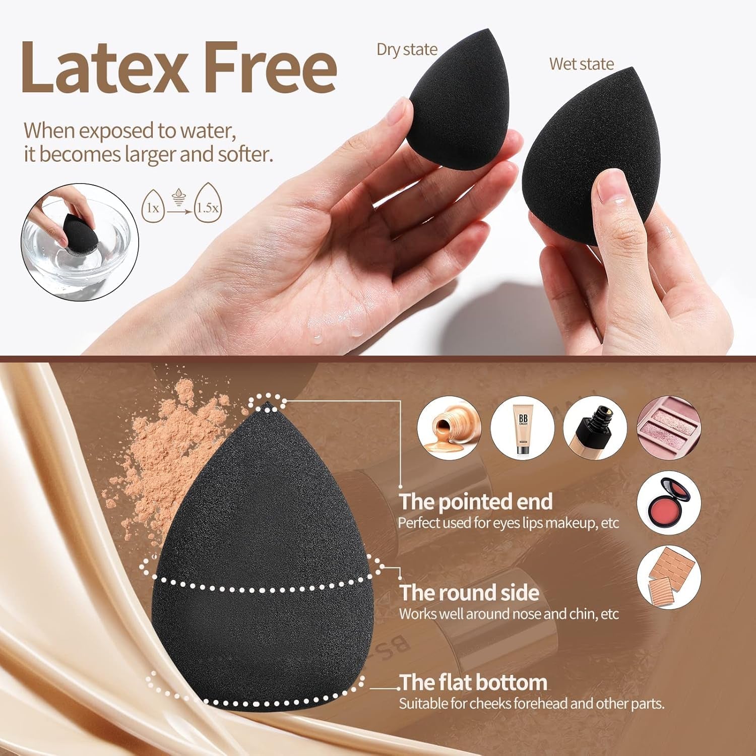 Makeup Brush Set 11Pcs Bamboo Synthetic Kabuki Brush Set Foundation Powder Blending Concealer Eye Shadows Blush Cosmetics Brushes with Organizer Bag & Makeup Sponge