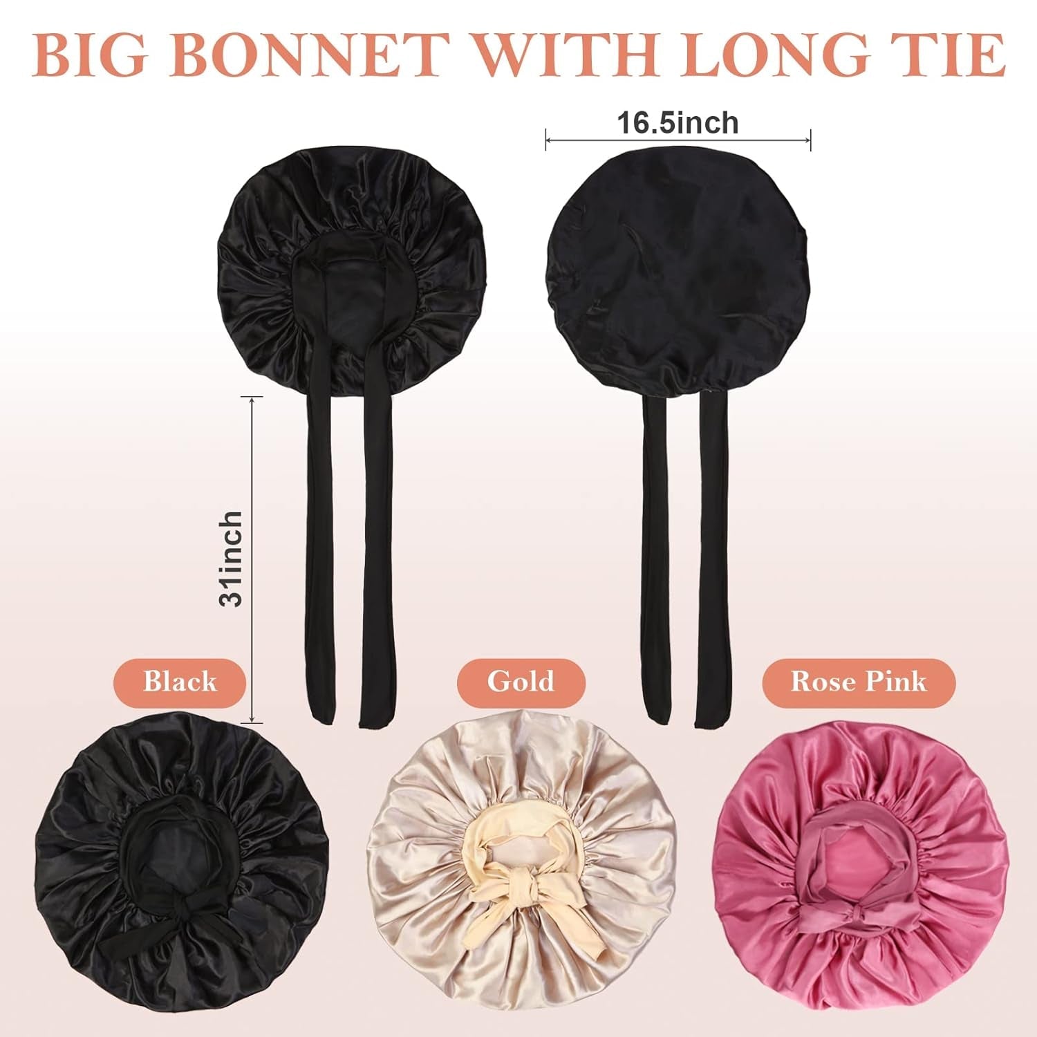 3Pcs Bonnet for Sleeping, Extra Satin Silk Bonnet for Sleeping Women with Tie Band for Curly Hair Jumbo Bonnet Braids