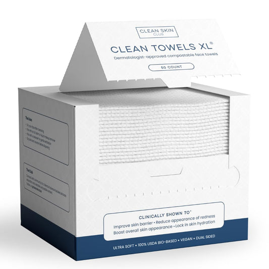 Clean Towels XL™ - 100% USDA Biobased Disposable Face Towelettes, Eczema Association Approved, Ultra Soft Makeup Remover Wipes, 50 Count per Pack