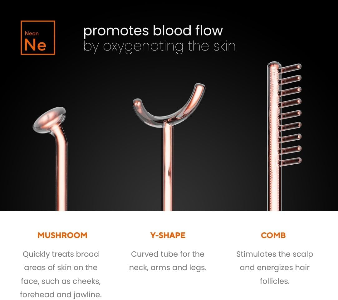 Nuderma Professional Skin Therapy Wand - Portable Device with 6 Neon and Argon Wands for Enhanced Skin Clarity, Firmness, and Tightening