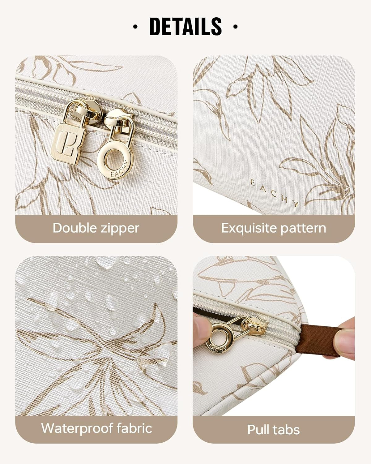 Travel Makeup Bag, Large Capacity Cosmetic Bags for Women, Waterproof Portable Pouch Open Flat Toiletry Bag Pattern Make up Bag (F-Beige)