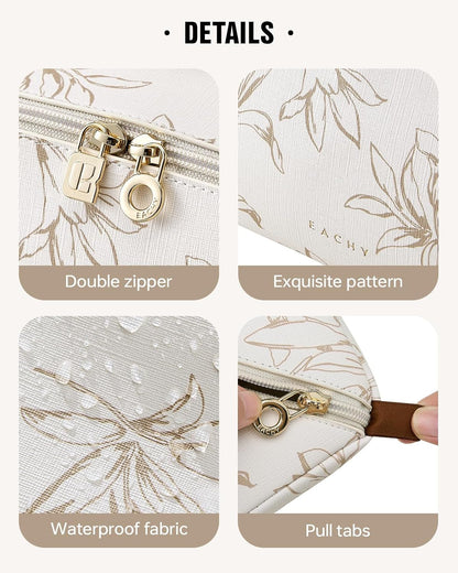 Travel Makeup Bag, Large Capacity Cosmetic Bags for Women, Waterproof Portable Pouch Open Flat Toiletry Bag Pattern Make up Bag (F-Beige)