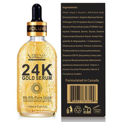 24K Gold Serum for Face,Skin Brightening anti Aging Face Serum Moisturizer with Vitamin C,Hyaluronic Acid & Argan Oil for Dark Spots & Fine Lines,Korean Skin Care Glow Collagen Booster Serum