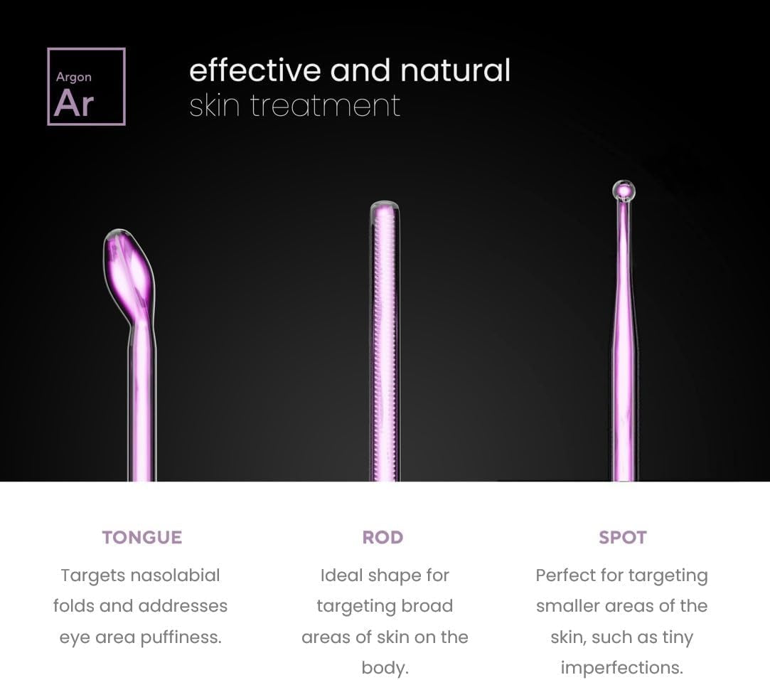 Nuderma Professional Skin Therapy Wand - Portable Device with 6 Neon and Argon Wands for Enhanced Skin Clarity, Firmness, and Tightening