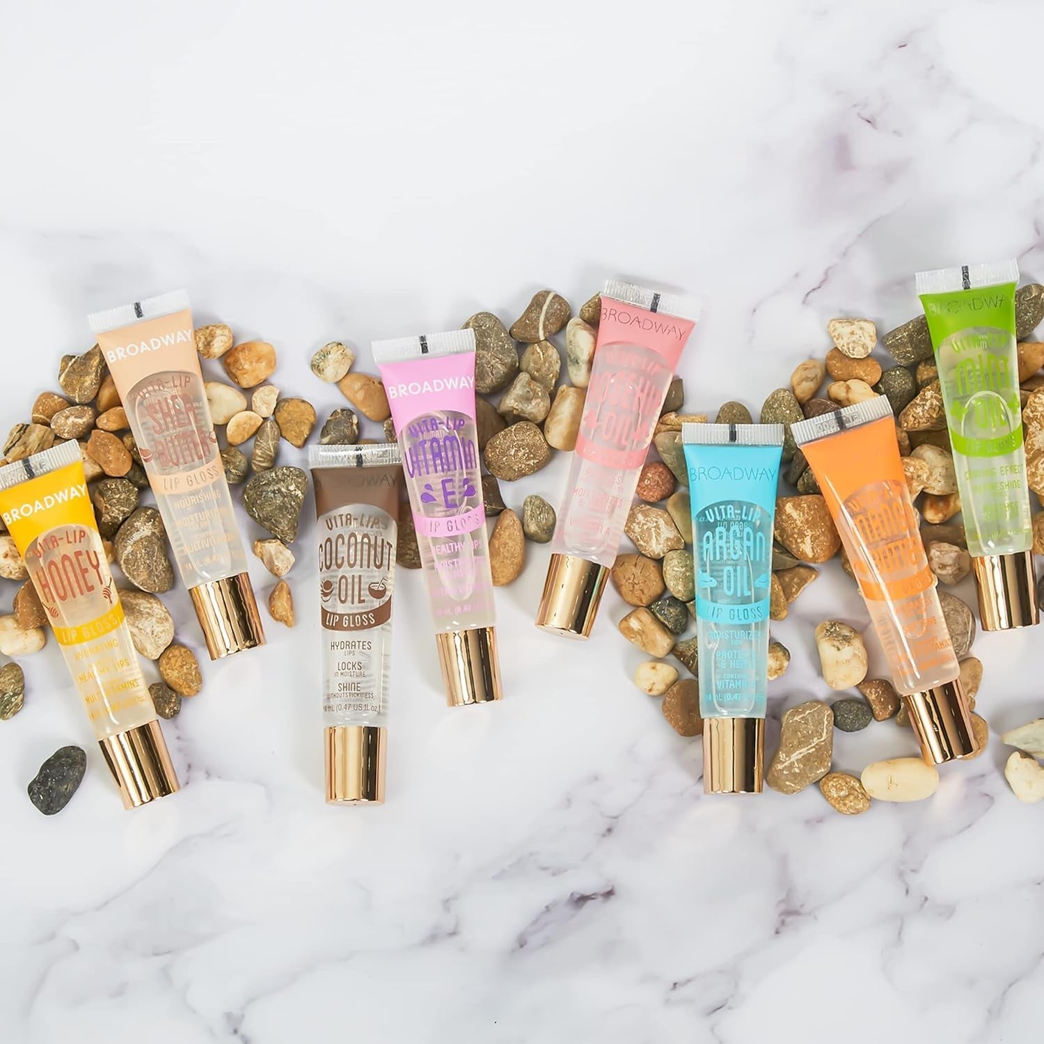 Broadway Vita-Lip Clear Lip Gloss (8 Pack), Ultra-Hydrating & Soothing Formula with Vitamins, High-Shine Non-Sticky Finish Lip Balm with Mint, Rosehip, Coconut, Mango, Argan, Honey, Shea