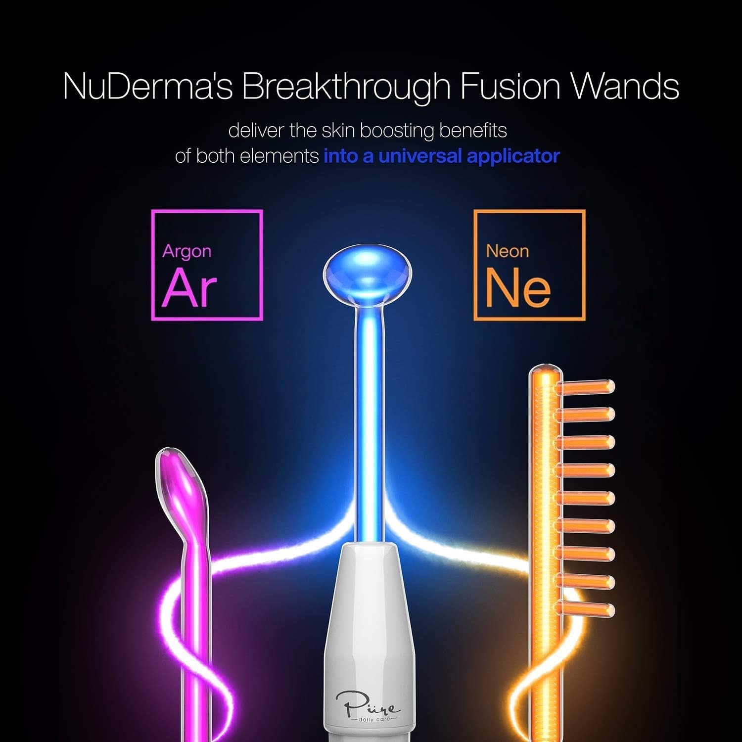 Nuderma Clinical Skin Therapy Wand - Portable Device with 6 Fusion Neon and Argon Wands for Anti-Aging, Skin Tightening, Clarifying, and Radiance Enhancement