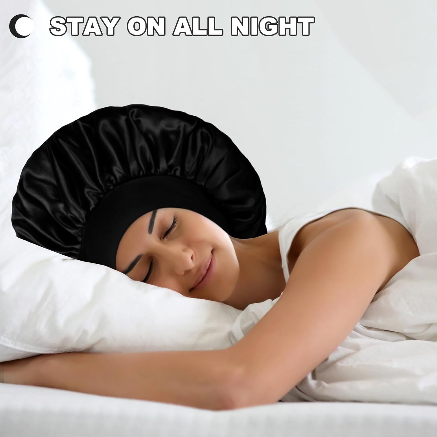 Extra Large Satin Bonnet Hair Cap, 17Inches Silk Bonnet for Sleeping, Jumbo Silk Sleep Cap for Women Braids Curly Hair Locs 1Pcs (Black)