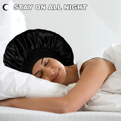 Extra Large Satin Bonnet Hair Cap, 17Inches Silk Bonnet for Sleeping, Jumbo Silk Sleep Cap for Women Braids Curly Hair Locs 1Pcs (Black)