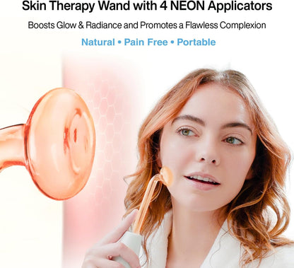 Nuderma Portable Handheld Skin Therapy Wand with Neon Technology for Anti-Aging, Skin Tightening, Wrinkle Reduction, Dark Circle Treatment, Clarification, and Hair & Scalp Stimulation