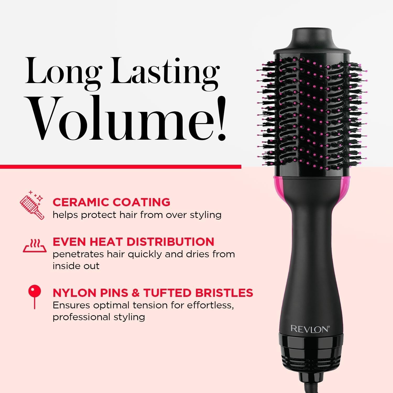 One-Step Volumizer Hair Dryer and Styler, for Less Frizz, More Shine, and Reduced Heat Damage for Salon Style round Brush for Blowout, Black (Amazon Exclusive)