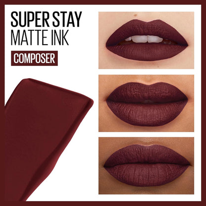 Super Stay Matte Ink Liquid Lipstick Makeup, Long Lasting High Impact Color, up to 16H Wear, Composer, Cherry Brown, 1 Count, Packaging May Vary