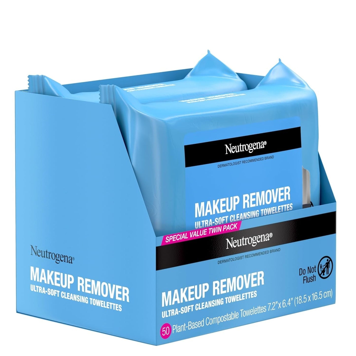 Makeup Remover Wipes, Daily Facial Cleanser Towelettes, Gently Cleanse and Remove Oil & Makeup, Alcohol-Free Makeup Wipes, 2 X 25 Ct