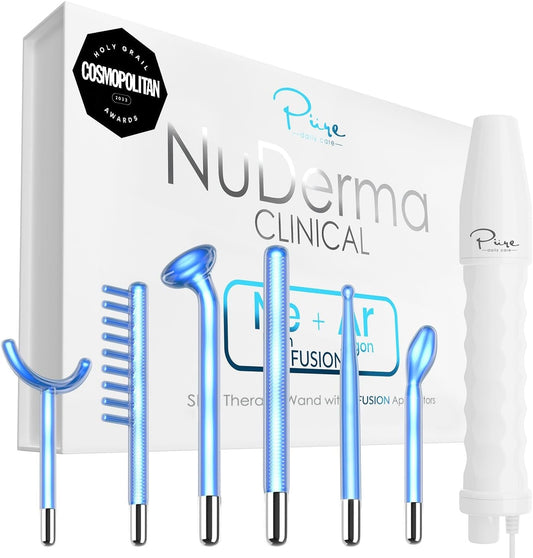 Nuderma Clinical Skin Therapy Wand - Portable Device with 6 Fusion Neon and Argon Wands for Anti-Aging, Skin Tightening, Clarifying, and Radiance Enhancement