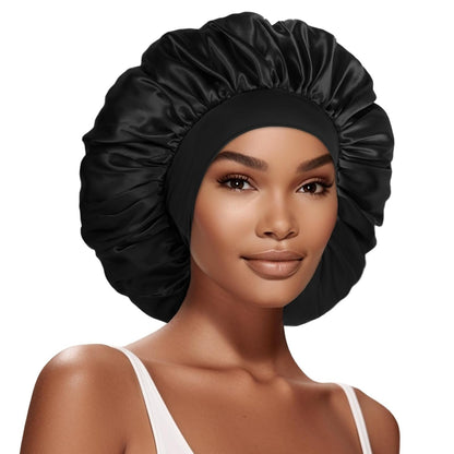 Extra Large Satin Bonnet Hair Cap, 17Inches Silk Bonnet for Sleeping, Jumbo Silk Sleep Cap for Women Braids Curly Hair Locs 1Pcs (Black)