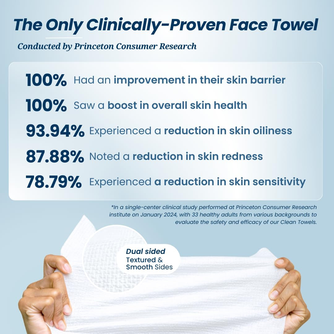 Clean Towels XL™ - 100% USDA Biobased Disposable Face Towelettes, Eczema Association Approved, Ultra Soft Makeup Remover Wipes, 50 Count per Pack