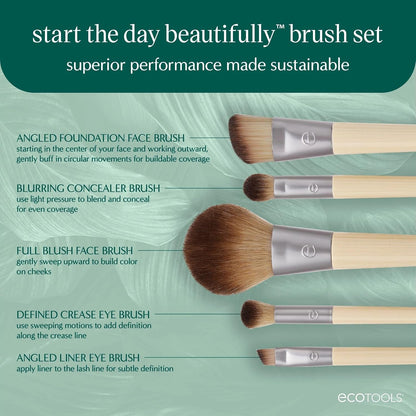 Makeup Brush Set for Eyeshadow, Foundation, Blush, and Concealer with Bonus Storage Case, Start the Day Beautifully, Travel Friendly, 6 Piece Set