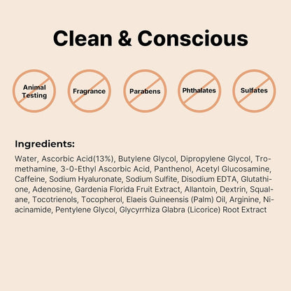 Pure Vitamin C 13% Serum with Vitamin E & Hyaluronic Acid, Hydrating Facial Serum for Fine Lines, Uneven Skin Tone & Dull Skin, 0.67Fl.Oz/20Ml, Korean Skin Care