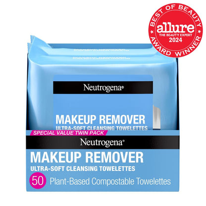Makeup Remover Wipes, Daily Facial Cleanser Towelettes, Gently Cleanse and Remove Oil & Makeup, Alcohol-Free Makeup Wipes, 2 X 25 Ct