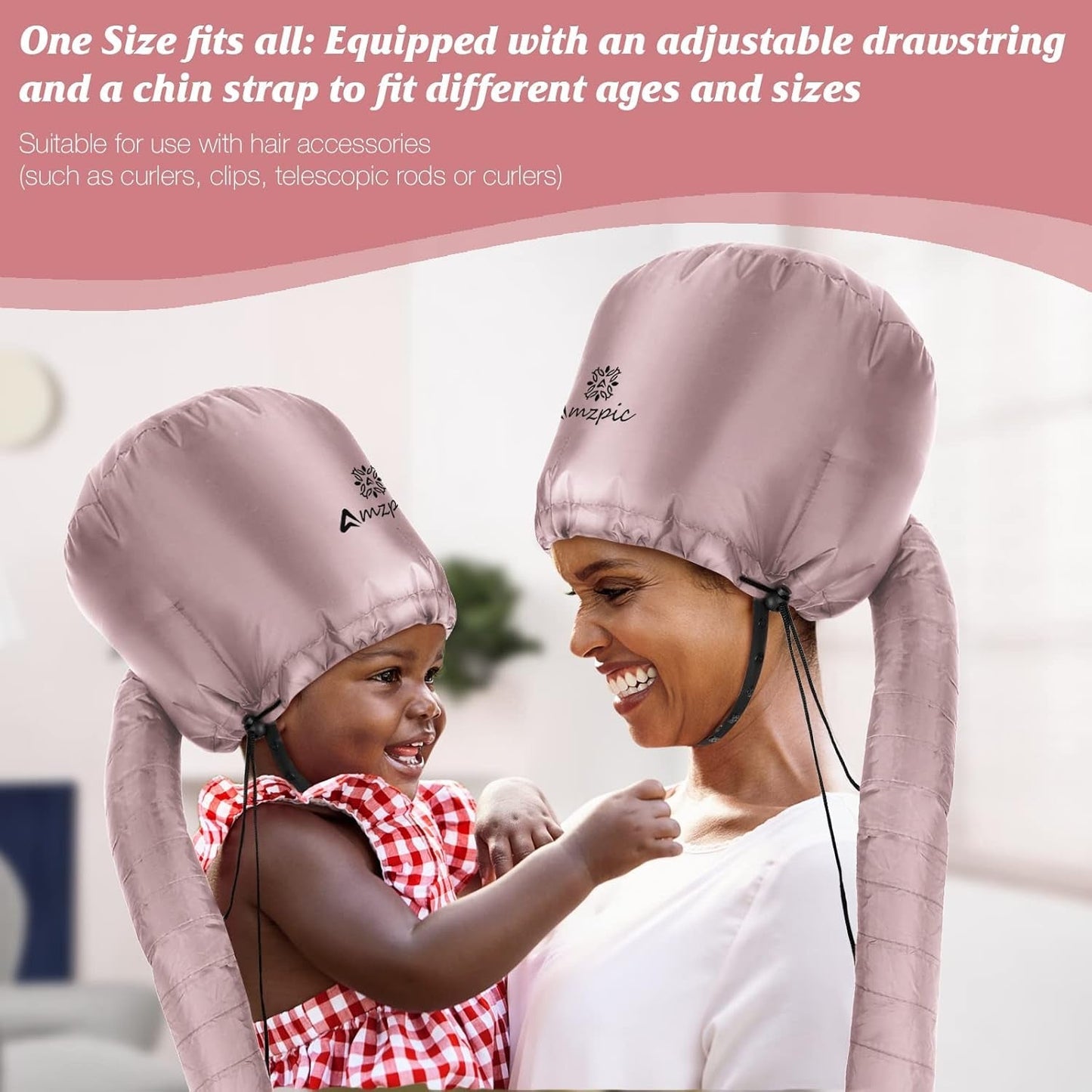 Bonnet Hood Hair Dryer Attachment - Soft, Adjustable Extra Large Bonnet Hair Dryer for Speeds up Drying Time at Home, Easy to Use for Styling, Curling and Deep Conditioning (Pink)