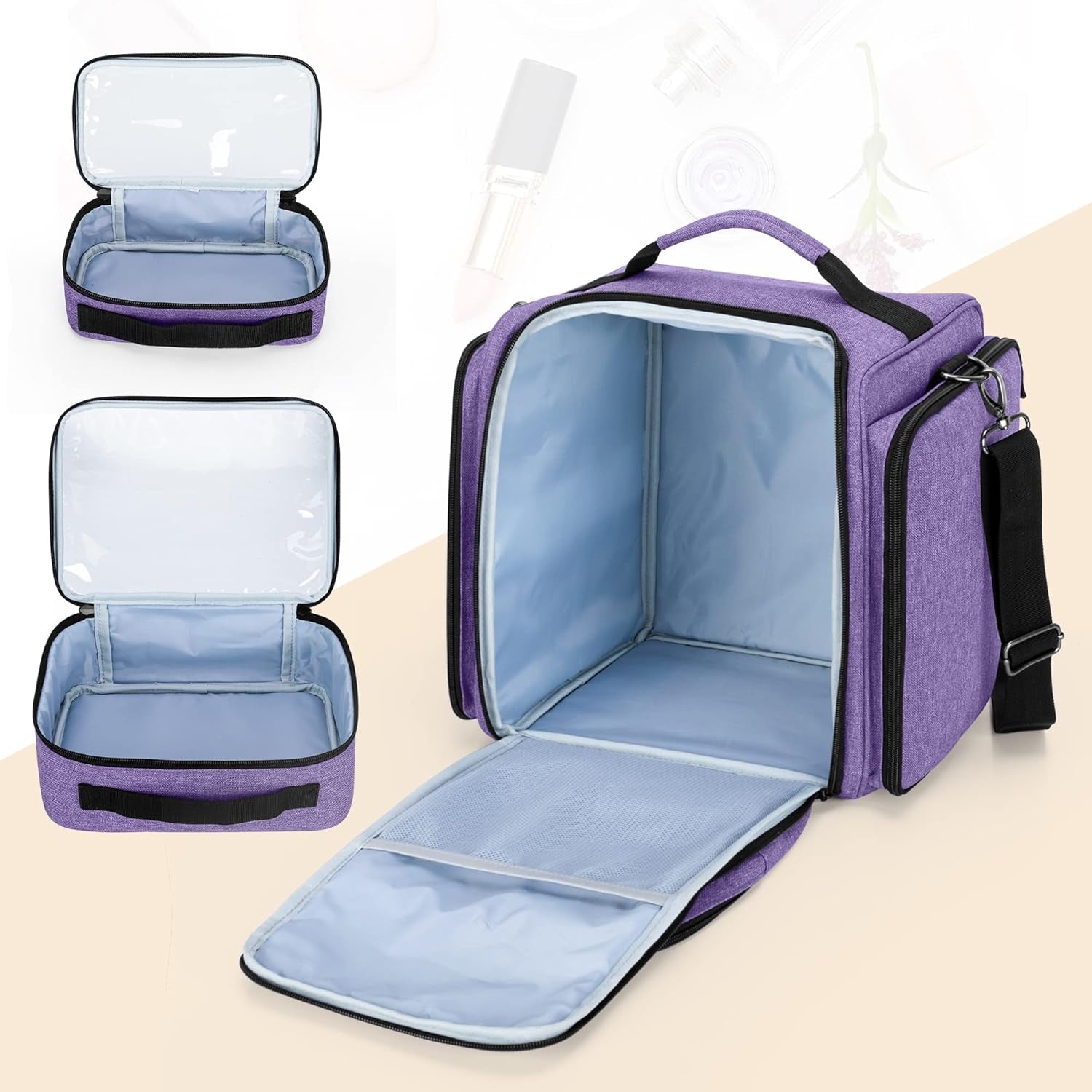 Makeup Bag Cosmetic Bag with 4 Inner Removable Pouches, Multifunctional Travel Makeup Case (Patent Pending), Purple