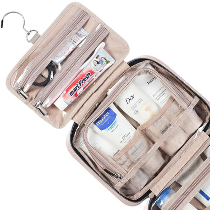 Travel Toiletry Bag for Women, Portable Hanging Organizer for Travel-Sized Shampoo, Conditioner, Brushes Set, Makeup Accessories, Medium Size, Pink