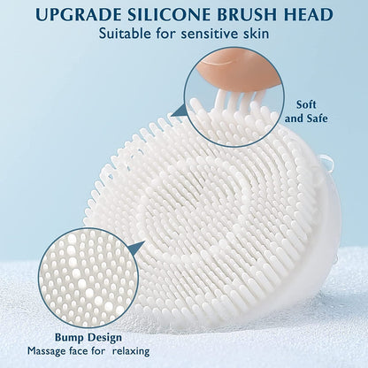 Facial Cleansing Brush Silicone Face Scrubber: 7 in 1 FBS-D Electric Exfoliating Rotating Massage Device Waterproof Deep Cleaning Exfoliation Spa Machine - Electronic Skin Care Wash System