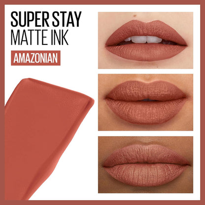 Super Stay Matte Ink Liquid Lipstick Makeup, Long Lasting High Impact Color, up to 16H Wear, Amazonian, Nude Brown, 1 Count, Packaging May Vary