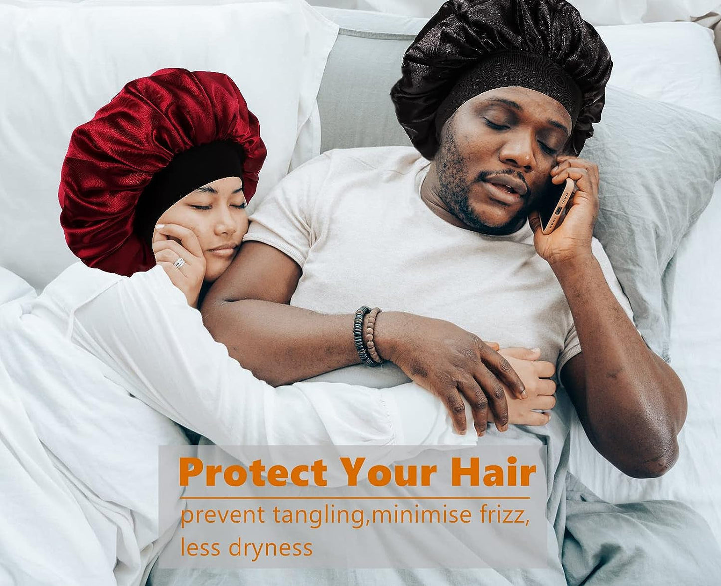 Bonnet for Men,Hair Bonnet for Sleeping,Double Layer Satin Bonnets for Black Women Curly Hair Braids,Reversible Sleep Cap (Large,Black/Black)