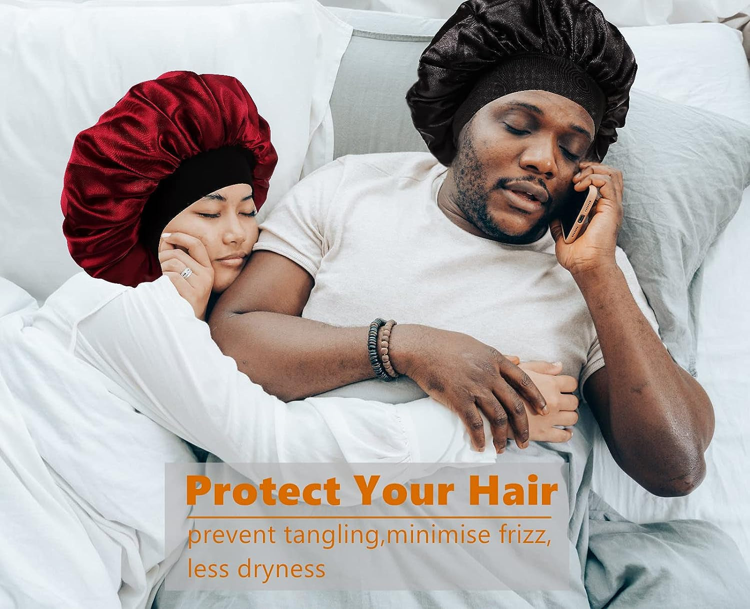 Bonnet for Men,Hair Bonnet for Sleeping,Double Layer Satin Bonnets for Black Women Curly Hair Braids,Reversible Sleep Cap (Large,Black/Black)