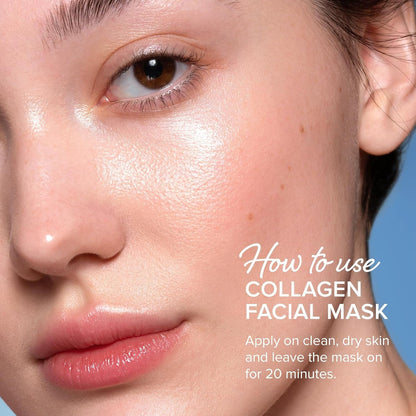 Collagen Facial Mask with Hyaluronic Acid and Algae Extract - Hydrating Sheet Masks for Women's Skincare - 6 Pack