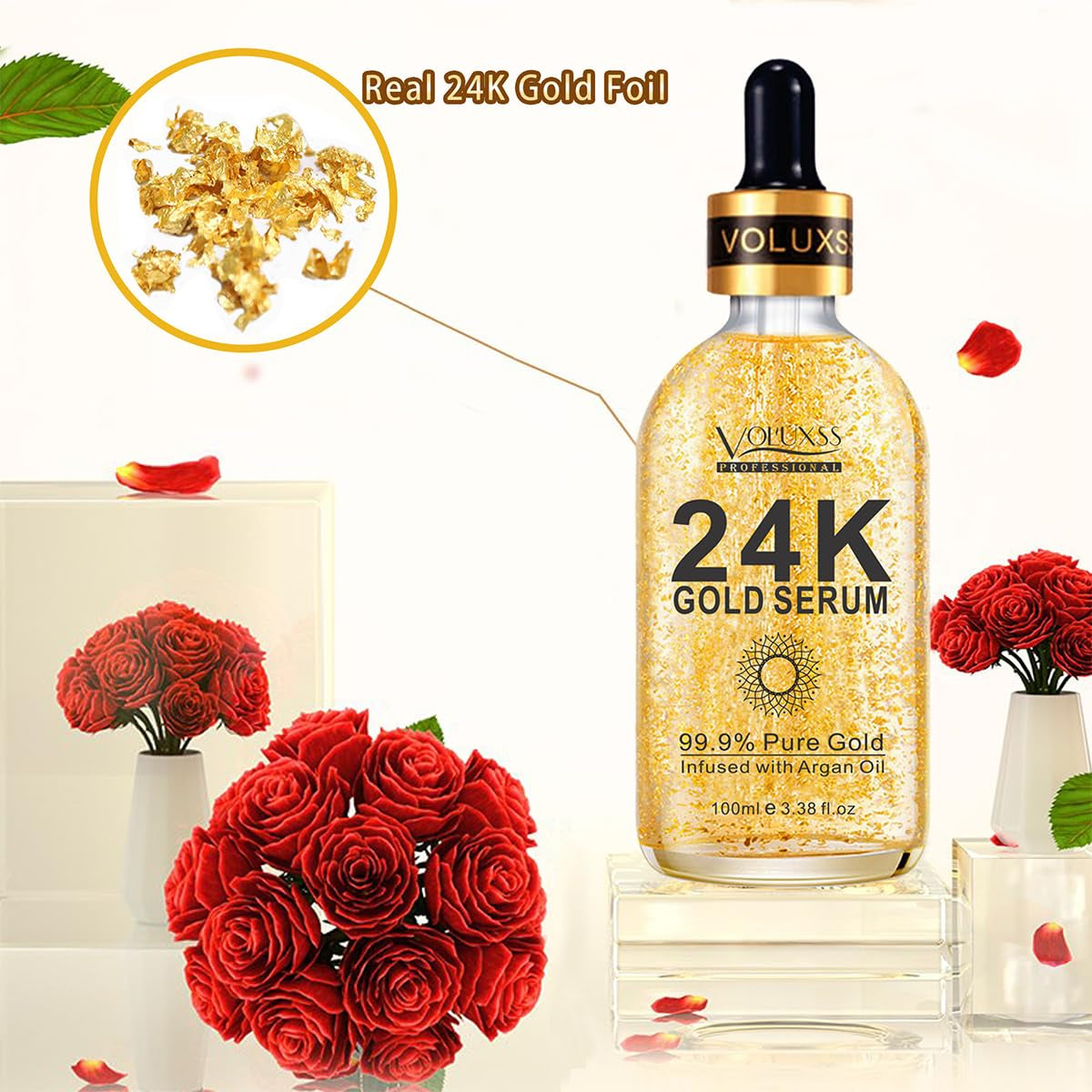 24K Gold Serum for Face,Skin Brightening anti Aging Face Serum Moisturizer with Vitamin C,Hyaluronic Acid & Argan Oil for Dark Spots & Fine Lines,Korean Skin Care Glow Collagen Booster Serum