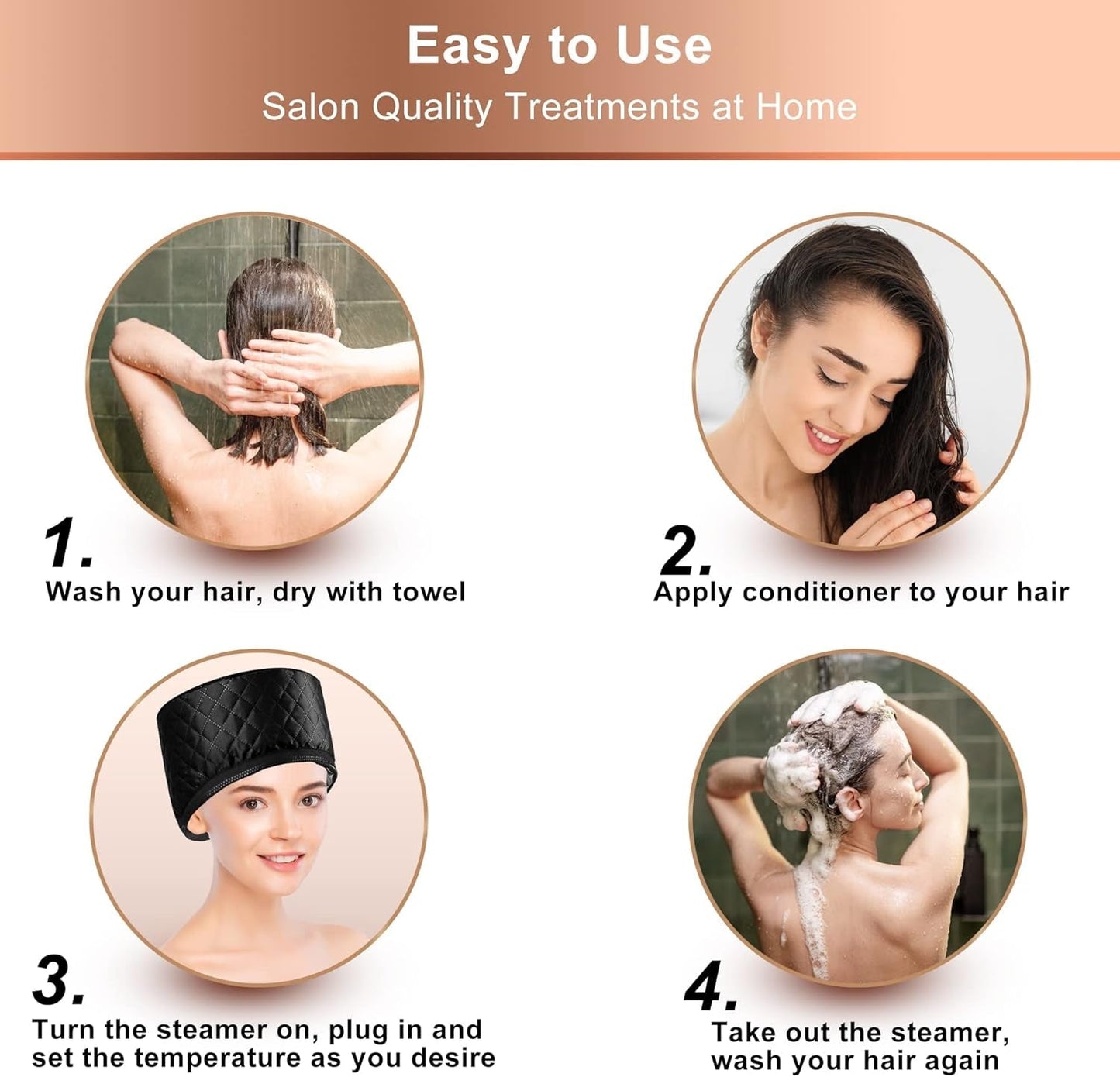 Professional Thermal Heat Cap for Deep Conditioning and Hair Steaming - Portable Electric Spa Cap for Natural Hair (Solid Black)