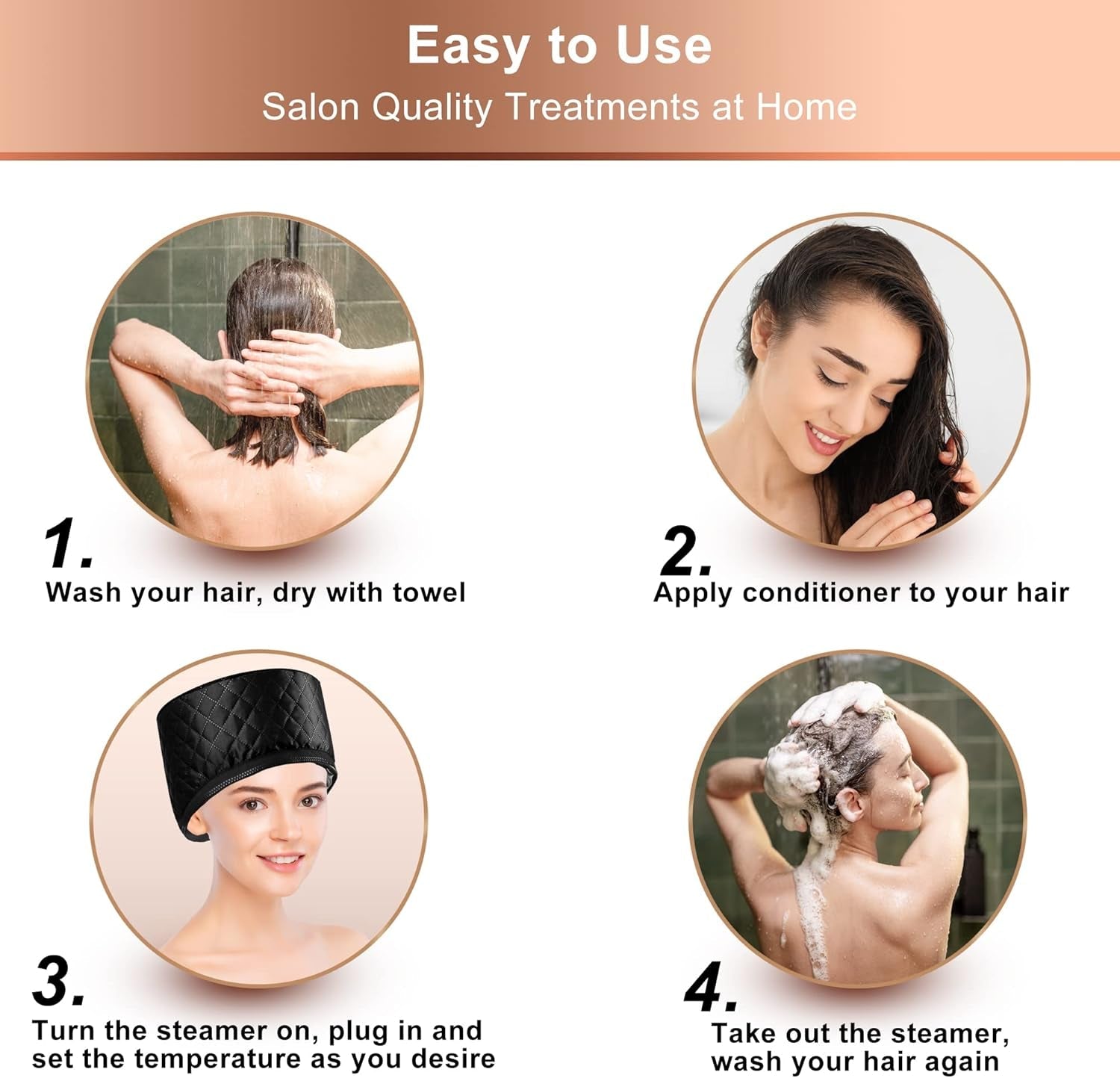 Professional Thermal Heat Cap for Deep Conditioning and Hair Steaming - Portable Electric Spa Cap for Natural Hair (Solid Black)