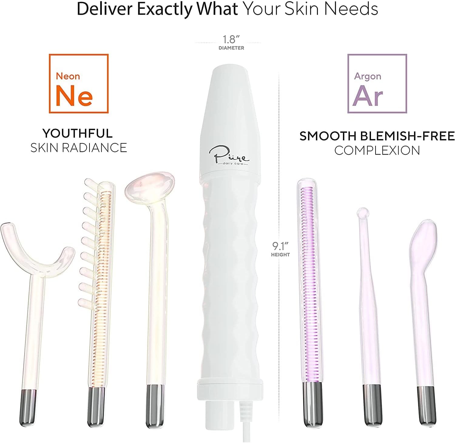 Nuderma Professional Skin Therapy Wand - Portable Device with 6 Neon and Argon Wands for Enhanced Skin Clarity, Firmness, and Tightening