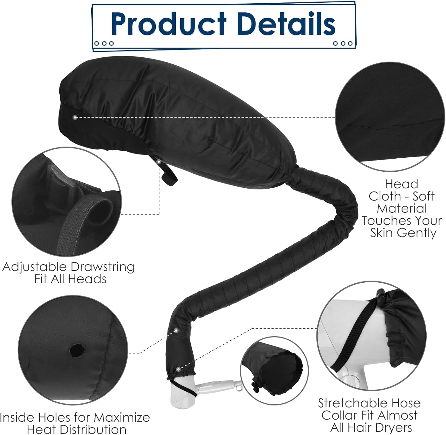 Upgraded Extra Large Bonnet Hair Dryer Attachment - Adjustable Soft Blow Dryer Cap for Efficient Natural Curly Hair Care and Fast Drying